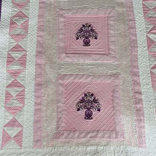 Pink embroidered quilted baby girl blanket - unique baby shower gift | Gift-Emporium