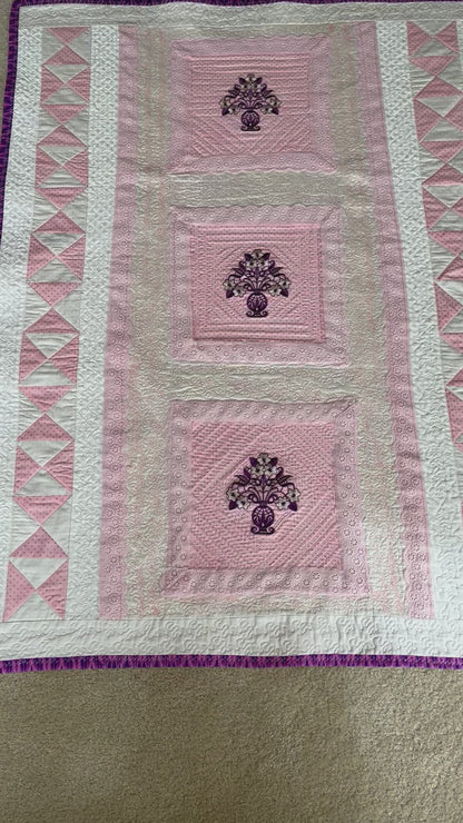 Pink embroidered quilted baby girl blanket - unique baby shower gift | Gift-Emporium