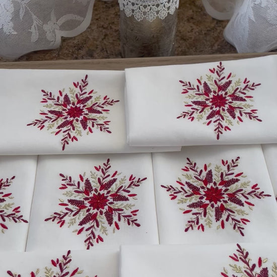 Red & Gold Embroidered Napkins for Christmas Dinner | Gift-Emporium