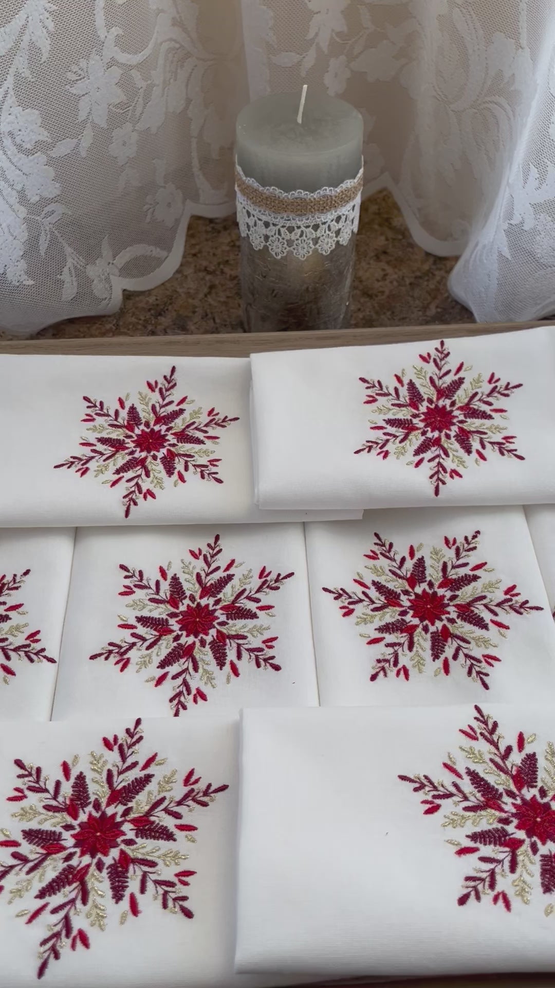 Red & Gold Embroidered Napkins for Christmas Dinner | Gift-Emporium