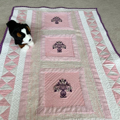 Delicate embroidered quilted blanket in pink for baby girls| Gift-Emporium