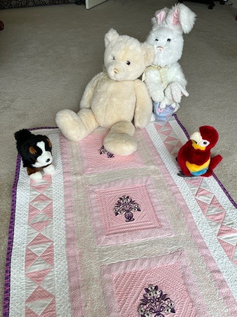 Quilted pink blanket with delicate embroidery for baby girl | Gift-Emporium