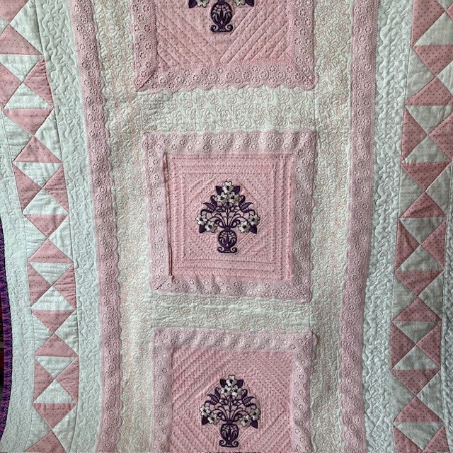 Pink baby blanket with quilted and embroidered details for girls | Gift-Emporium