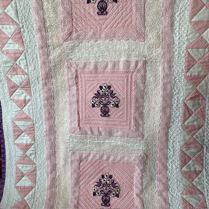 Pink baby blanket with quilted and embroidered details for girls | Gift-Emporium