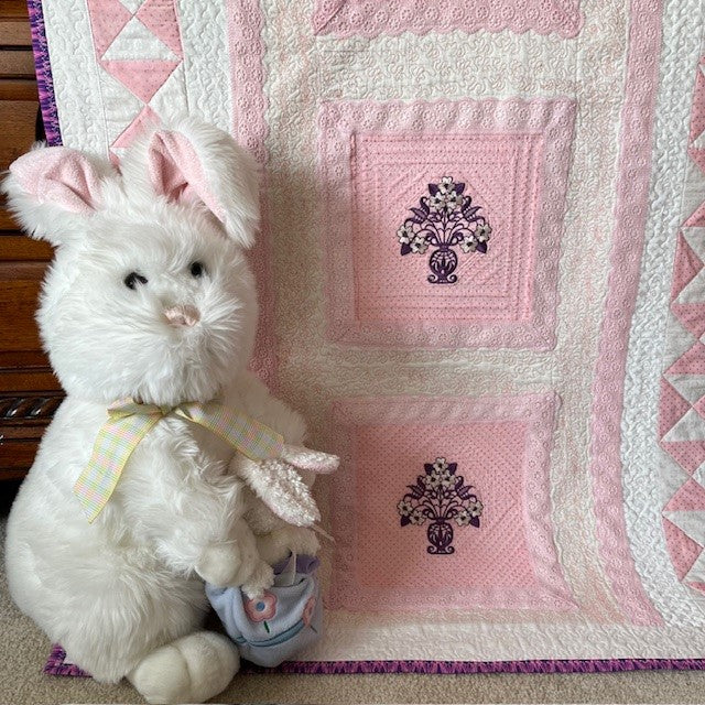 Unique baby girl blanket in quilted pink fabric with embroidery | Gift-Emporium