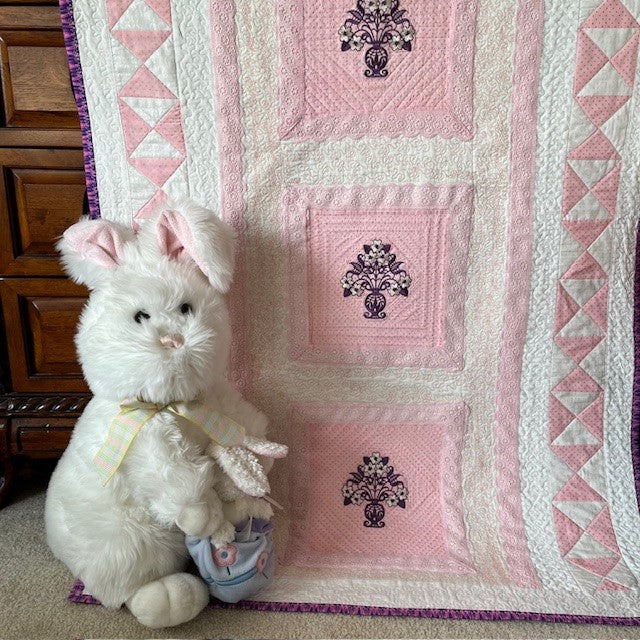 Embroidered Quilted Baby Girl Blanket in Pink for Baby Shower Gift | Gift-Emporium