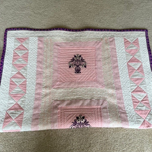 Quilted pink baby blanket with custom embroidery details | Gift-Emporium