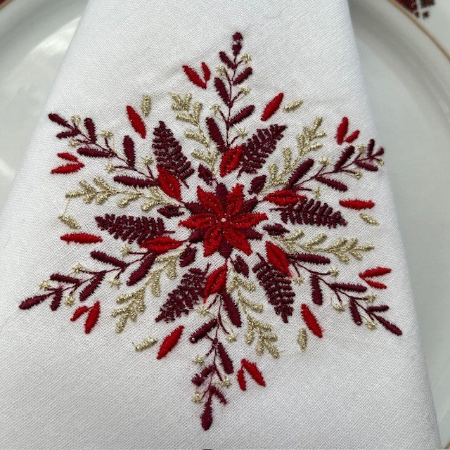 Festive red and gold Christmas napkins with lace detailing | Gift-Emporium