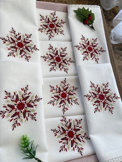 Holiday dinner napkins with intricate red and gold design | Gift-Emporium