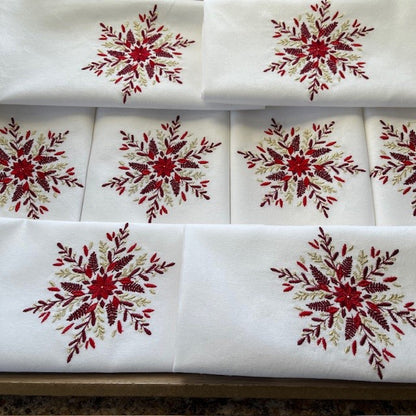 Embroidered Christmas napkins with lace border for holiday dinners | Gift-Emporium