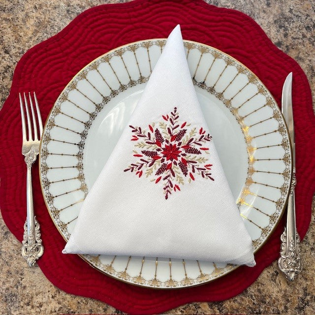 Red & Gold Embroidered Napkins for Christmas Dinner