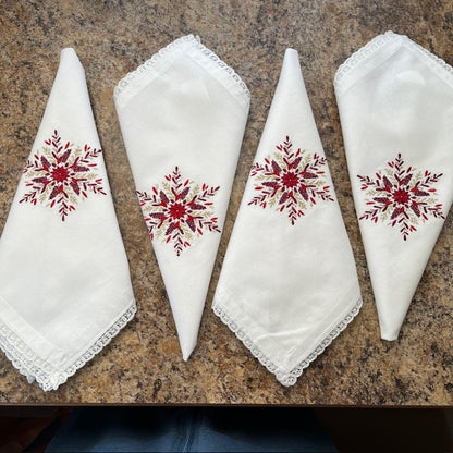 Red & Gold Embroidered Napkins for Christmas Dinner