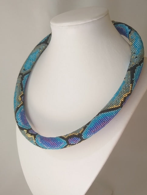 Handmade blue beads snake necklace for summer vacation style | Gift-Emporium