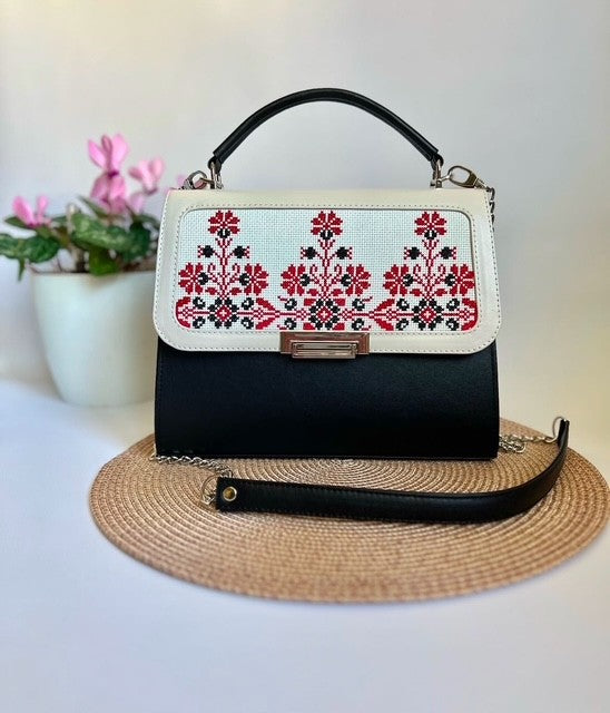 Hand Embroidered Leather Women's Purse with Wallet