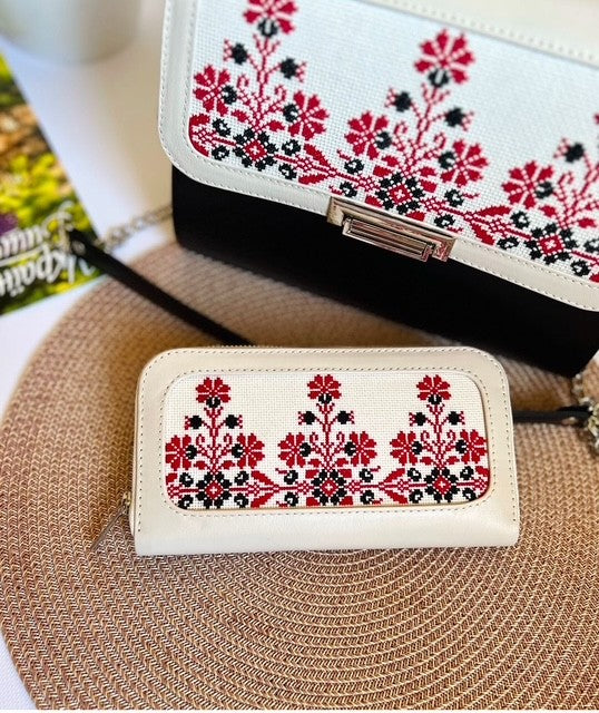 Hand Embroidered Leather Women's Purse with Wallet